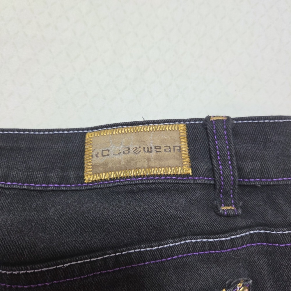 Vintage ROCAWEAR Jeans Dark Blue Size 18 Streetwear Y2K Purple Stitch - Picture 12 of 13